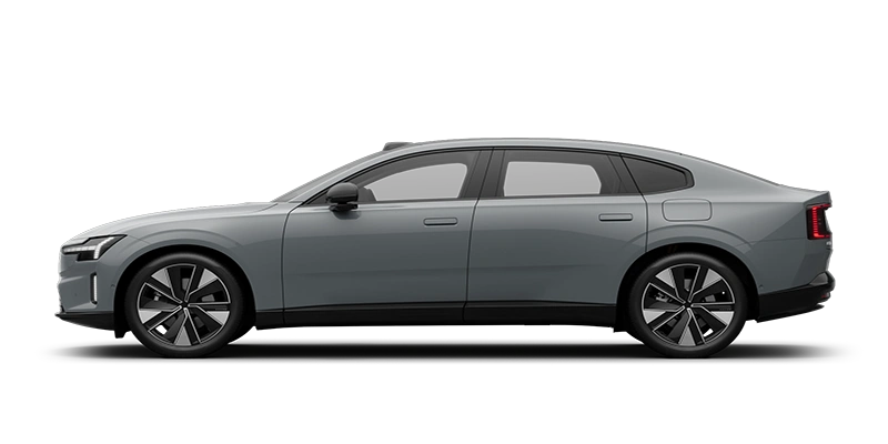 Vue latérale d’un Volvo ES90 Gris Brume