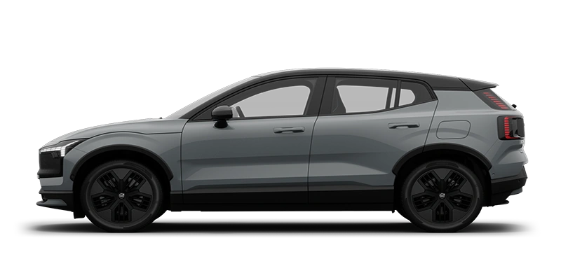 Vue latérale d’un Volvo EX30CC Gris Brume