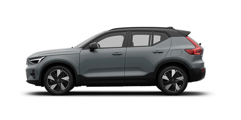 Vue latérale d’un Volvo EX40 Gris Brume