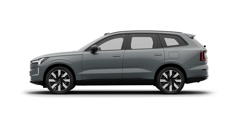 Vue latérale d’un Volvo EX90 Gris Brume